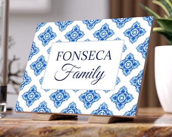 Gepersonaliseerd bord familienaam, aangepaste keukenmuurdecoratie, huwelijkscadeau voor stel, Portugal tegels stijl decor, binnentegel