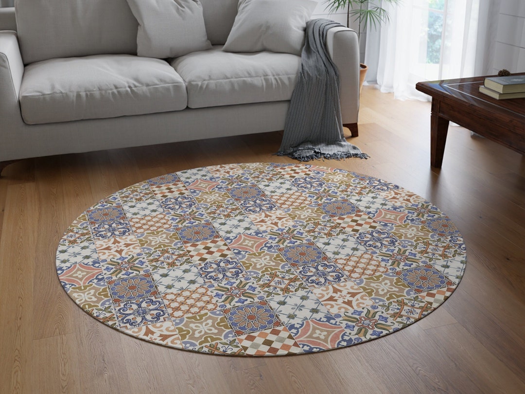 Portugal Rug Portugal Tile Rug, Mosaic Floor Carpet, Mediterranean Living Room Decor ...