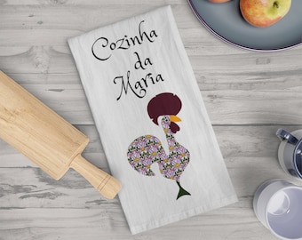 Custom Portugal Rooster Tea Towel, Cotton Kitchen Towels, Portuguese Kitchenware, Accessory Gifts for Chefs
