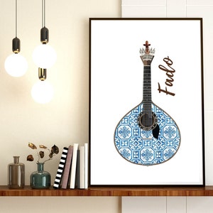 Portuguese fado guitar poster, music poster, azulejo, physical print, home decore, no frame included, Christmas gifts
