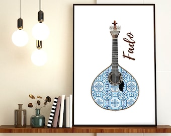Portuguese fado guitar poster, music poster, azulejo, physical print, home decore, no frame included, Christmas gifts