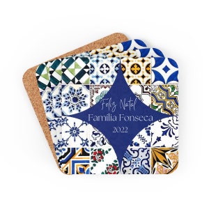 Personalized portuguese tile coaster, Spain tiles coasters, Family Custom Gift, Housewarming Decor, Christmas Present, set 4