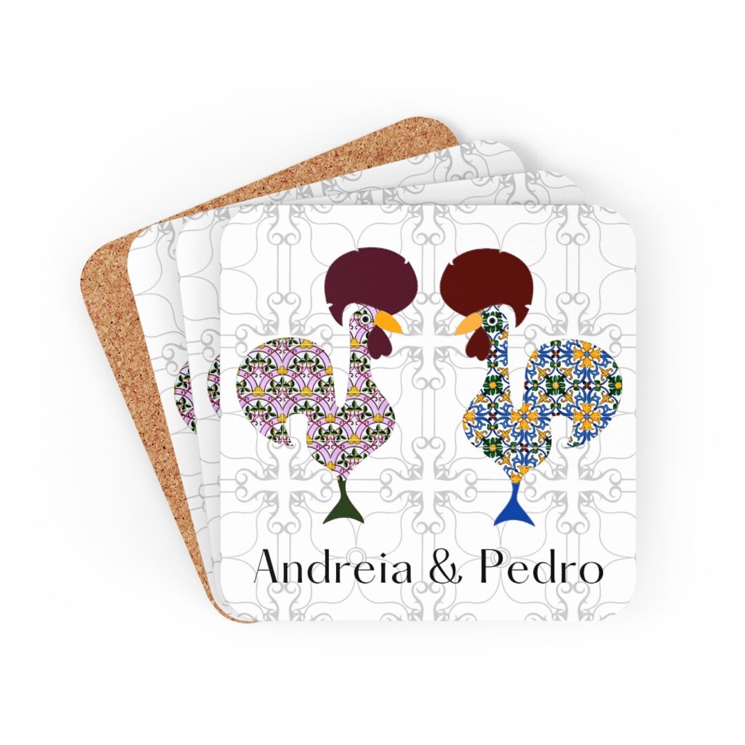 Personalized Portuguese Tile Coaster, Portugal Rooster, Lisbon Drink Coasters, Gifts for Couples