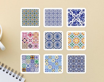 Portugal Tile Stickers Portuguese Lisbon Azulejos Travel Gift Notebook Decoration Journal Decor, Vinyl 1 Sheet 6x6" with 9 Stickers