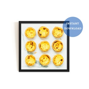 Impresión de Pastel de Nata Portugués, descarga de fotos de Tarta de Huevo Portuguesa, Decoración de cocina moderna, descarga instantánea