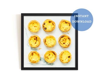 Portugese Pastel de Nata print, Portugese eiertaart fotodownload, moderne keukeninrichting, instant download