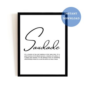 Definición de Saudade en portugués, descarga instantánea, arte mural imprimible, póster de descarga digital, decoración del hogar en Portugal