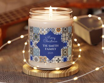 Personalized Family Christmas Candle, Family Custom Gift, Mediterranean Style, Christmas Portuguese Home Decor Gift, Portugal Tiles