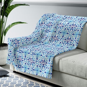 Portugal Blue Tile Soft Blanket, Velveteen Silk Touch, Mediterranean Home Decor, Housewarming Christmas Gift, Portuguese House Gift