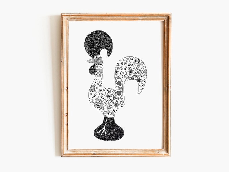 Portuguese Rooster Print, Portugal Cockerel Home Decore, printable wall art, digital download poster image 2