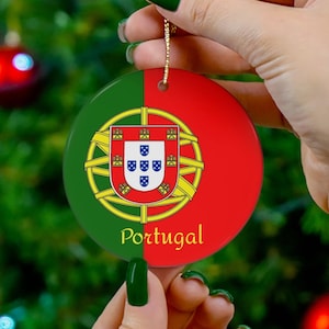 Portugal Flag Christmas Ornament, Portuguese Christmas Gift Decoration, Portugal Holiday Travel Gift