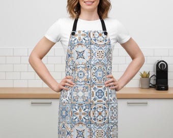 Mediterranean Tile Apron, Portugal Cooking Gift, Housewarming Gift, Portuguese Mom Chef, Italian Apron Gift, Spanish Chef Gift for Bakers