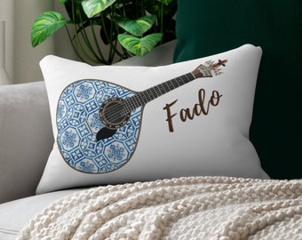 Portugal guitar Fado throw pillow, Portuguese tiles, blue azulejo, home decore, Portuguese christmas gifts, Indoor Pillow