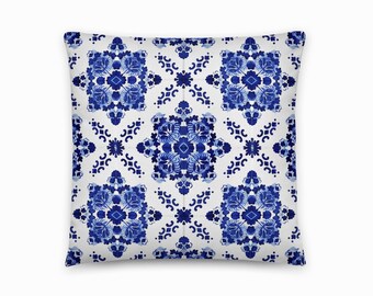 Cuscino decorativo con piastrelle portoghesi a forma di fiore, azulejo, arredamento per la casa portoghese, regalo portoghese, cuscino per interni