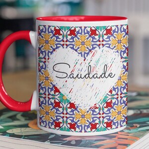 Portuguese Saudade mug, portuguese tiles, colorful azulejo, quotes about life, 11oz coffee cup, Christmas gifts, Portugal Kitchen Decor