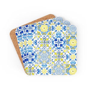 Portuguese Tile Coasters, destination Wedding favours, Azulejos, Portugal Family Christmas Gift, Mediterranean Decor, Coaster Set 4