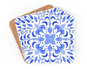 Portuguese Tile Coasters, Wedding favours, Azulejos, Portugal Family Christmas Gift, Mediterranean Home Decor, Coaster Set 4