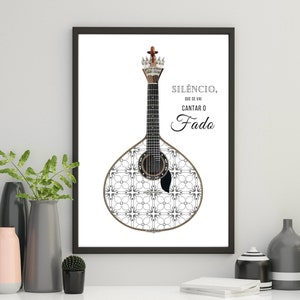 Portuguese Fado Guitar Print, Music Poster, Portugal Tiles, Azulejo, Modern Home Decor, Living Room Wall Art, Christmas Gifts, No Frame