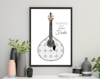 Lámina de guitarra de fado portugués, póster musical, azulejos de Portugal, azulejo, decoración moderna para el hogar, arte de pared para sala de estar, regalos de Navidad, sin marco