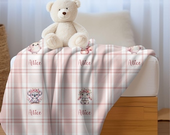 Custom Baby Paid Blanket with Animals, Cozy Nursery Decor, Baby Shower Gift, Soft Bedding for Girl, Kids Christmas Gifts