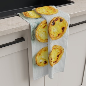 Portuguese Pastel Nata Tea Towel Portugal Egg Tart Dishcloths Kitchen Accessory Housewarming Mom Gift Party Decor Soft Touch Tea Towel