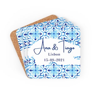 Personalized Portuguese Tile Coaster, Azulejos, Portugal Lisbon Tiles, Coasters Wedding, Housewarming Gift, Barware Decor, Set of 4