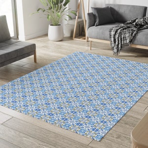 Portuguese Tile Rug, Area Floor Carpet, Blue Lisbon Azulejos, Floor Mat, Portugal Home Decor, Polyester, Indoor Area