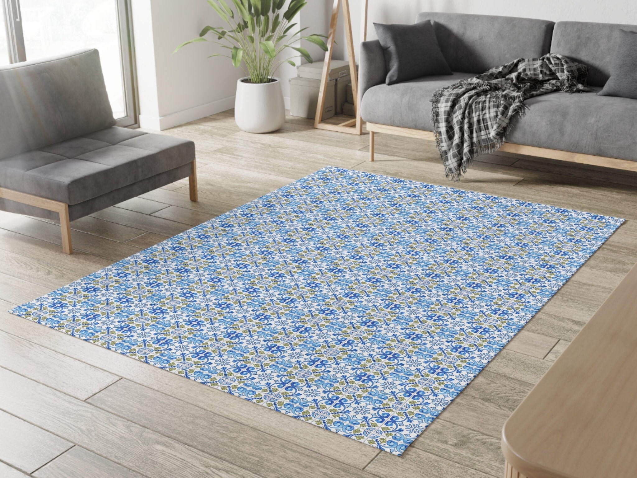 Portuguese Tile Rug, Area Floor Carpet, Blue Lisbon Azulejos, Floor Mat,  Portugal Home Decor, Polyester, Indoor Area 