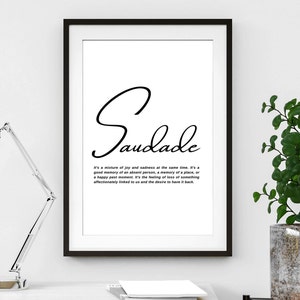 Portuguese word art, Saudade Definition poster, physical print, modern home decor, no frame included, Portugal souvenir
