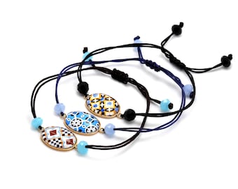 Colorful Portugal Tiles Bracelet, Adjustable Casual Friendship Bracelet, Birthday gift for Friend