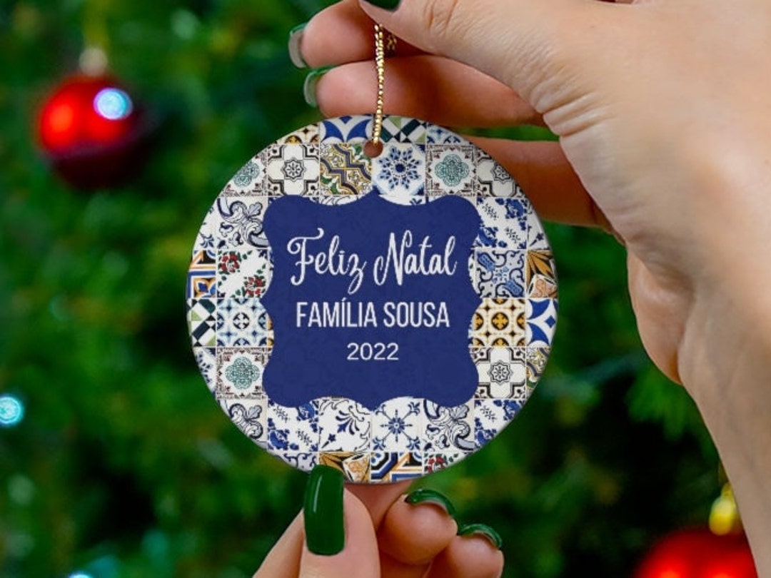 Portuguese Christmas Ornament, Portugal Tile Gift, Custom Family Name Tree Decoration, Ceramic