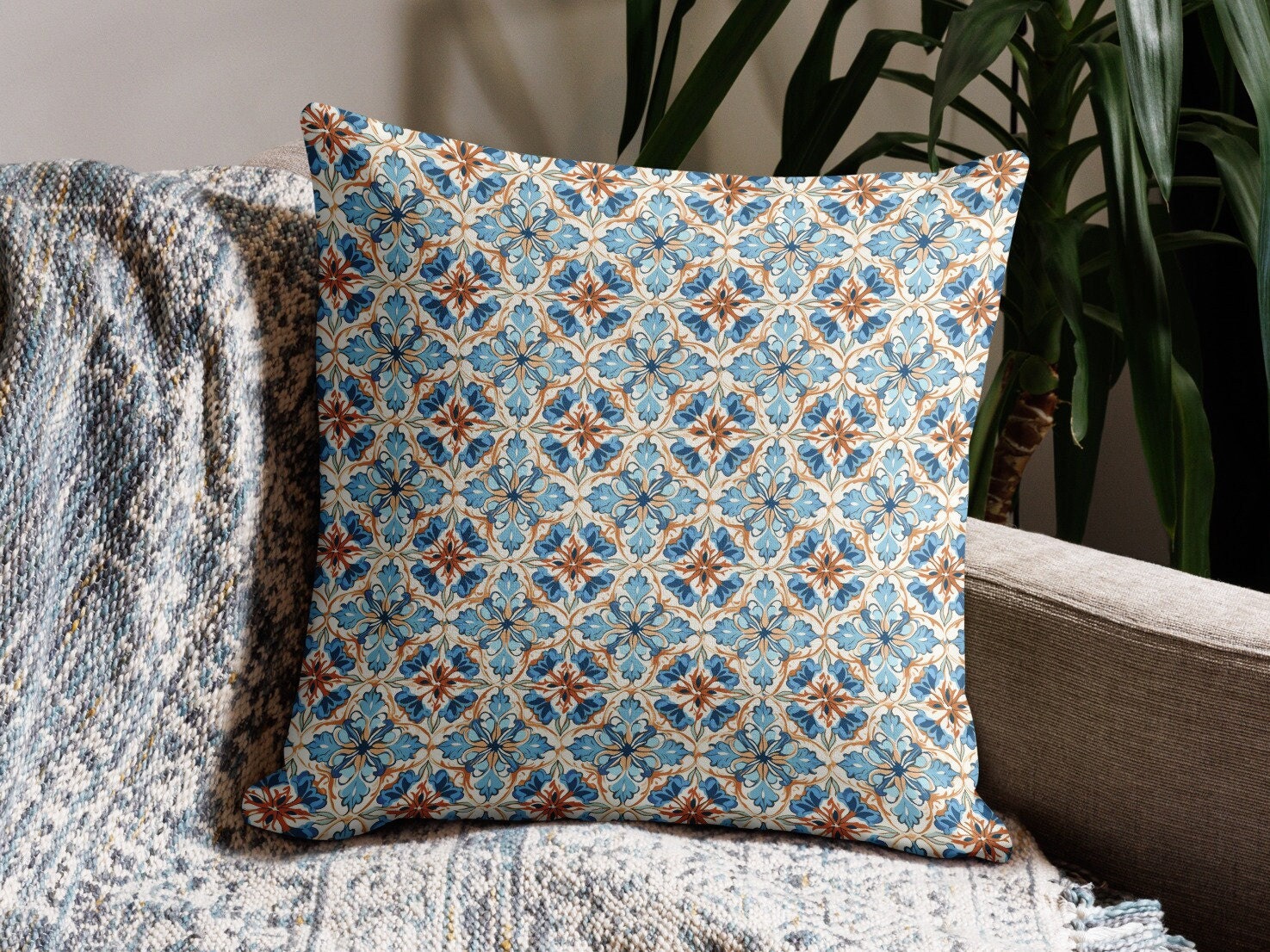 KD Spain — Colorful Alhambra Spanish Tile Design Throw Pillow