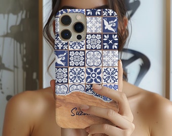 Blue Tile Tough Phone Case, Arabic Mosaic Custom iphone Cover, Mediterranean Portugal Azulejo Tile, Samsung Galaxy, Google Pixel