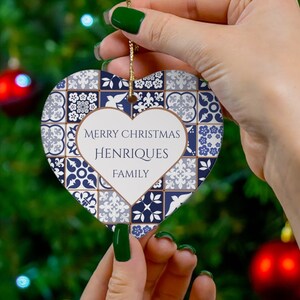 Adorno navideño de azulejos portugueses, regalo familiar personalizado, regalo de boda personalizado, decoración de cerámica de estilo mediterráneo