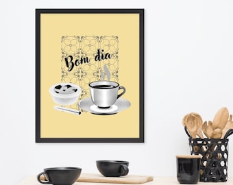 Bom Dia Portugal Poster, Pastel Nata, Coffee, Portuguese Custard Tart Print, Egg Tart, Azulejo, Home Decor, Christmas Gifts, No Frame