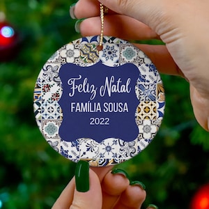 Adorno navideño personalizado de Portugal, regalo de azulejo portugués, decoración personalizada para árbol de familia, regalo de Vovo, decoración del hogar de Portugal, cerámica