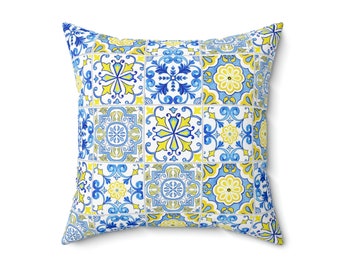Cuscino con decorazioni mediterranee colorate, cuscino con piastrelle portoghesi, regalo di inaugurazione della casa, decorazione per la casa con piastrelle azulejo, regalo di Natale per la famiglia, cuscino per interni