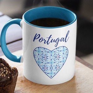 Portugal Heart Mug, Portuguese Blue Tile Blue, Grandma Christmas Gift, Mediterranean Kitchen Home Decor, Birthday Dad Gift