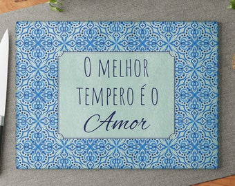 Azulejo portugués personalizado, tabla de cortar de vidrio, decoración de cocina mediterránea, regalo de inauguración de la casa, regalo de mamá cocinera