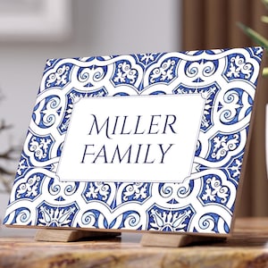 Custom Tile Family Sign, Portugal Wedding Gift, Personalized Ceramic Tile, Mediterranean Style, New Couple Gift, Atrio Home Decor