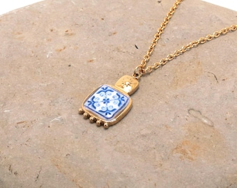 Charm Dainty Necklace, Elegant Portugal Tile Souvenir, Short Necklace, Anniversary Gifts for Women