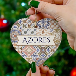 Adorno de las Azores de Portugal, regalo familiar portugués personalizado, decoración mediterránea, decoración para árbol de Navidad, cerámica