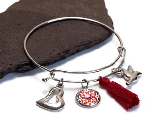 Bangle Bracelet, Portuguese Charm Bracelet, Spanish Tile, Christmas Gift for Her