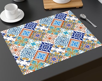 Tovagliette in maiolica italiana, piastrelle mediterranee, decorazioni per la tavola, accessori da cucina, regalo per l'inaugurazione della casa, cotone, set da 2 o 4
