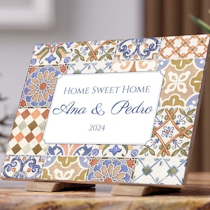 Custom Ceramic Tile Sweet Home Sign Personalized Portugal Tile Mediterranean Decor First House Sign, Anniversary Wedding Gift, Indoor Tile