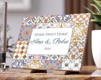 Custom Ceramic Tile Sweet Home Sign Personalized Portugal Tile Mediterranean Decor First House Sign, Anniversary Wedding Gift, Indoor Tile