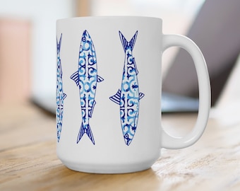 Sardine Mug, Portugal Tile, Mediterranean Style, Blue Tile Coffee Cup, Vovo Gift, Home Decor Christmas Gifts