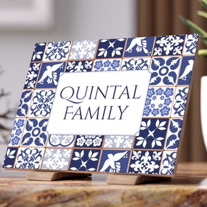 Personalized Portugal Tile, Custom Ceramic Family Sign, Home Wall Decor, Mediterranean Style, Personalized Wedding Gift