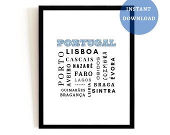 Digitale poster Portugese steden, Portugal woondecoratie, afdrukbare muurkunst, digitale download