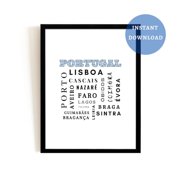 Portuguese cities digital poster, Portugal home decor, printable wall art, digital download
